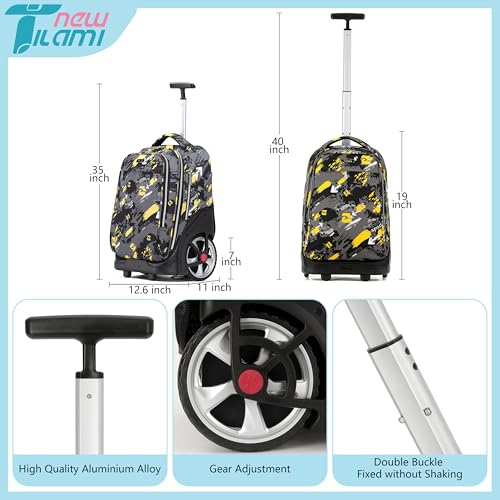 NEW TILAMI 19 inch Rolling Backpack Teens Rolling Backpack Cute Wheeled Laptop Backpack Bookbag Roller Travel Bag College, Yellow Doodle - color: Yellow Doodle