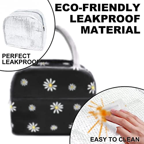 Sonuimy Insulated Lunch Bag Women, Reusable Cute Tote Lunch Box for Adult & Men, Leakproof Cooler Lunch Bags for Work Office Travel Picnic (Black with White Daisy) - color: Black with White Daisy