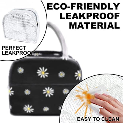 Sonuimy Insulated Lunch Bag Women, Reusable Cute Tote Lunch Box for Adult & Men, Leakproof Cooler Lunch Bags for Work Office Travel Picnic (Black with White Daisy) - color: Black with White Daisy
