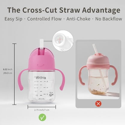 Evorie Tritan Weighted Straw Cup Baby Training Cup, Spill Proof, 7 Oz, 6M+ | BPA & BPS-Free, First learning cup, 360° drinking, Dishwasher safe, Durable Sippy Cup, Strawberry - color: Strawberry