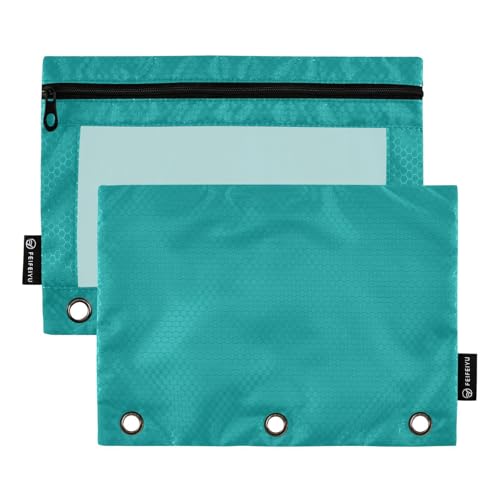 Gredecor Binder Pencil Pouch 3 Ring Dark Cyan Zipper Pencil Pouches Case 2 Pack Clear Binder Organizer for School Office - color: Dark Cyan