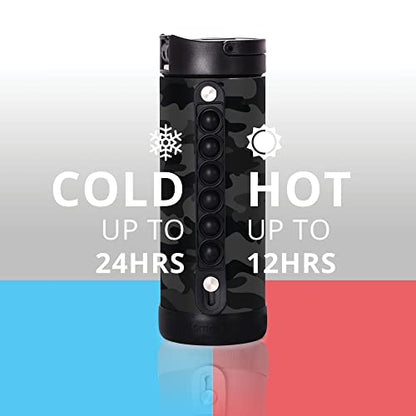 Elemental Iconic Kids Water Bottle with Straw Lid & Stress Relief Pop It Handle, Leak-Proof When Closed, Triple Insulated Kids Stainless Steel Water Bottle For Girls and Boys, 14oz - Black Camo - color: Black Camo, size: 14 Ounces