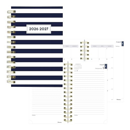 Blueline® Essential Academic Daily/Monthly Planner, August 2026 to July 2027, Gold Twin-Wire Binding, Poly Cover, 8" x 5", Nautical Design, Cabana (CA214PH.02) - color: Cabana