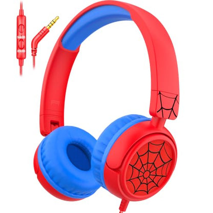 K6 Kids Headphones for Toddler & Kids Ages 2-12, 85/94dB Safe Volume Limited, Wired with 3.5mm Jack, HD Microphone, Adjustable & Foldable, On-Ear Headphones for Tablet, School, Travel, iPad (Red) - color: Red