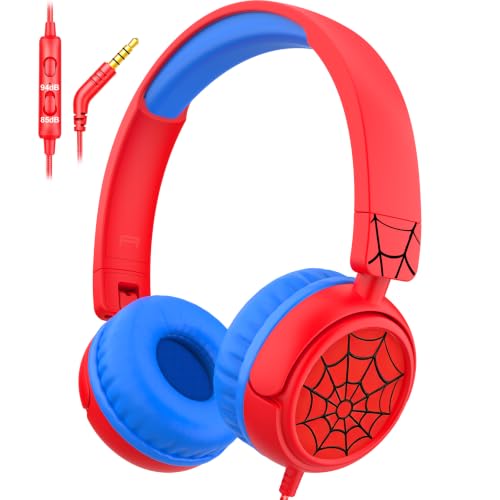K6 Kids Headphones for Toddler & Kids Ages 2-12, 85/94dB Safe Volume Limited, Wired with 3.5mm Jack, HD Microphone, Adjustable & Foldable, On-Ear Headphones for Tablet, School, Travel, iPad (Red) - color: Red