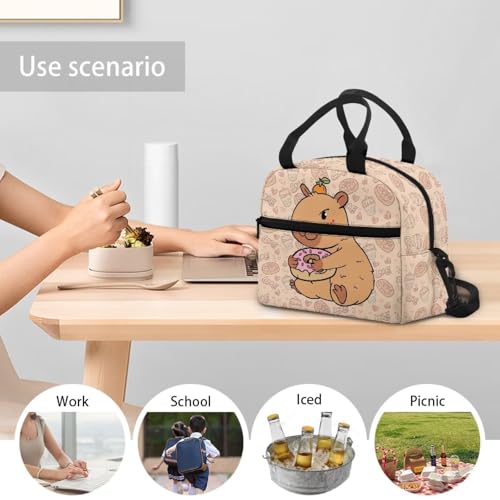 Cute Capybara Preschool Lunch Box Kids 4-6 Donut Simple Modern Lunch Box for Girls 6-8 Kindergarten Meal Bag Elementary School Toddler Students Children Lightweight Adjustable Shoulder Strap - color: Donut Cute Kapybara