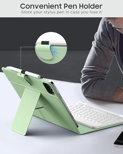 MoKo Universal Tablet Case with QWERTY Keyboard for 9",9.7",10.1",10.2",10.4",10.5",10.9" Tablet, with Removable Wireless Bluetooth Keyboard&Pen Holder for iPad, Samsung, Fire, Pixel, Other, Green - color: Green