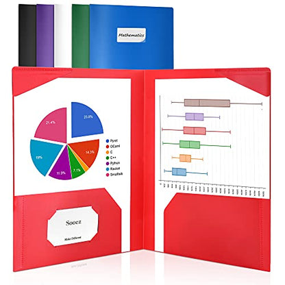 Sooez 6Pack Folders with Pockets, Pastels Colors, Heavy Duty Pocket Folder, Plastic Folders with Pockets, 2-Pocket Folder Bulk, Aesthetic File Folder, Back to School Office Filing Supplies - color: Classic Colors