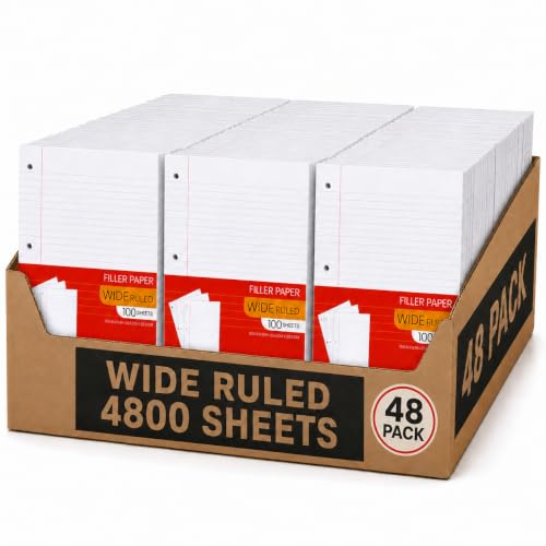 Notebook Paper Wide Ruled, Loose Leaf Paper Wide Ruled Notebook Paper Bulk, Lined Filler Paper for 3 Ring Binders - 10.5” X 8", for College, School Classroom - 100 Sheets/Pack (Bulk Buy - 48 Pack) - style: Bulk Buy - 48 Pack