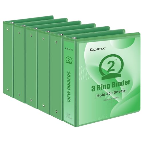 COMIX Standard 3 Ring Binder 2 inch with Clear View Cover, 2" Round Ring View Binder Holds 400 Sheets of US Letter Size Paper, 6 Pack (Sea Green) - color: Sea Green, size: 2 inch