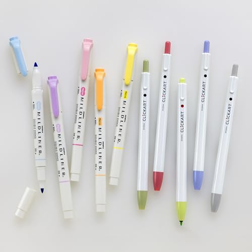 10-Pack Journaling Set - Zebra Pen Mildliner HL (5) & Clickart (5) - style: Premium Journaling Set 12 Pack