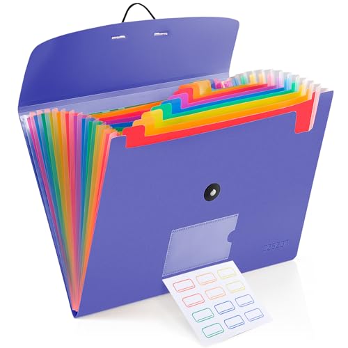13 Pocket Expanding File Folder Accordian File Organizer, A4 Letter Size Paper Document Receipt Holder for School Office Supplies, Purple Blue - color: Bluepurple