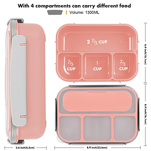 Yumuk Bento Box for Kids, 1300ML Lunch Box Kids with 4 Compartment&Food Picks Cake Cups, Lunch Box Containers for Adults/Kids/Toddler, Leak-Proof (Pink) - color: Pink