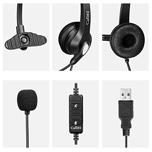 Callez USB Headset with Microphone Noise Cancelling & Audio Controls, Wideband Computer Headphones for Business UC Skype Lync Softphone Call Center Office, Clearer Voice, Super Light, Ultra Comfort