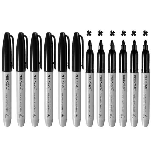 Black Permanent Markers, 12 Pack Fine Tip, Quick Dry Marking Pens | Resists Fading, Smooth Flow, Leak-Proof Cap, for Office School Supplies - color: Black2