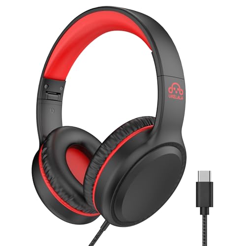 UKELALA Wired Headphones with Type C Cable for Boys Girls Kids Youth, USB-C Headphones Lightweight Portable Compatible with Pad Phone for Adults Student Children Black Red - color: Black/Red