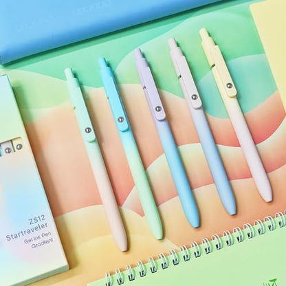 UIXJODO Gel Pens, 5 Pcs Black Ink Pens for Women, 0.7mm Medium Point Smooth Writing Pens with Silicone Grip, High-End Series Metal Clip Retractable Pens for Journaling Note Taking (5 Pcs Pastel) - color: 5 Pcs Pastel