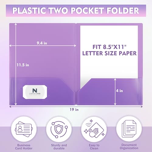 pmybupo 25Pack Purple Plastic Folders with Pockets,Durable Heavy Duty File Folders with Business Card Slot,2-Pocket Folder for Kids,Home,School,Office - color: Purple