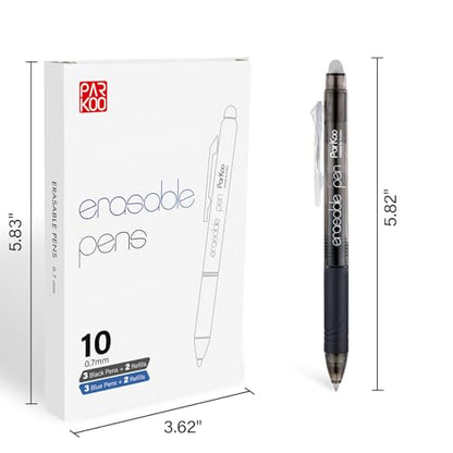 ParKoo Retractable Erasable Gel Pens Clicker Fine Point 0.7 mm, Make Mistakes Disappear, 3 Black/3 Blue Ink Pens with 4 Bonus Refills for Drawing Writing Journaling and Crossword Puzzles - color: Black Blue