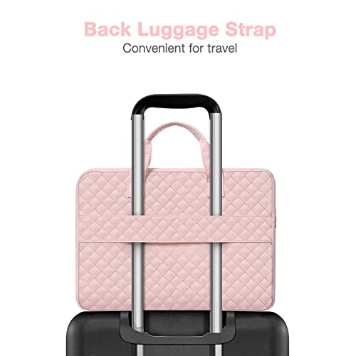 MOSISO Multifunctional Briefcase & 360 Protective Square Quilted Sleeve Bag with 2 Pockets&Handle&Belt Compatible with MacBook Air/Pro, 13-13.3 inch Notebook, Pink&Chalk Pink