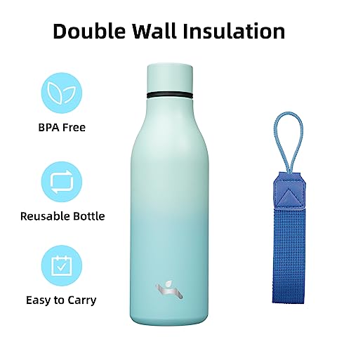Konokyo Insulated Water Bottle with Strap,18 oz Double Wall Stainless Steel Vacuum Bottles Metal Water Flask,Mint - color: Mint, size: 18 Ounces