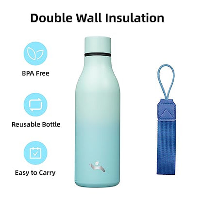 Konokyo Insulated Water Bottle with Strap,18 oz Double Wall Stainless Steel Vacuum Bottles Metal Water Flask,Mint - color: Mint, size: 18 Ounces