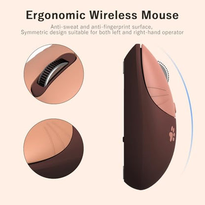 Cute Cat Wireless Mouse, 2.4GHz Wireless Silent Mouse, USB Receiver Plug and Play, 3 Adjustable DPI, Compatible with Notebook, PC, Laptop, Computer- Coffee Colorful - color: Coffee
