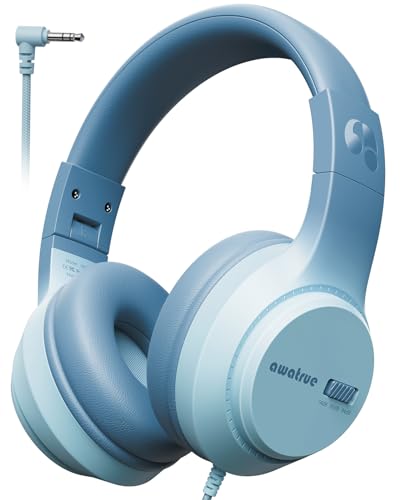 awatrue Kids Headphones, 74/85/94dB Volume Limiter, Foldable Wired Over Ear Headphones for Travel, 3.5mm Jack, Toddler Headphones for School, Chromebook, iPad, Tablet, Green - color: ‌Green