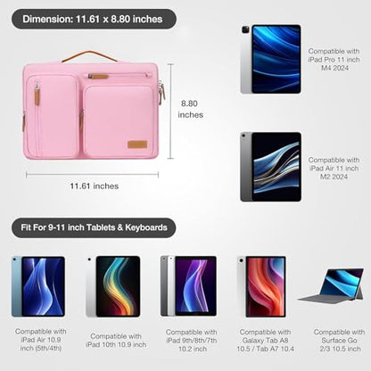 MOSISO 9-11 inch Tablet Sleeve Case for iPad A16 2025, iPad Air 11 inch M3 M2, iPad Pro 11 M4, iPad 10/9/8/7th, Galaxy Tab A9+/S9/S8/Plus 11, Side Open Carrying Bag with 4 Zipper Pockets, Pink - color: Pink, size: 11 inch