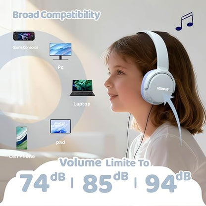MIDOLA Headphones For Kids Bluetooth 5.4 Wireless 68H Play Time Volume Limit 85/94dB Over-Ear Foldable Headset,with Mic Wired Aux for Toddler Child Boy Girl School Pad Tablet Light Silver(Gray)/Purple - color: Sky Blue