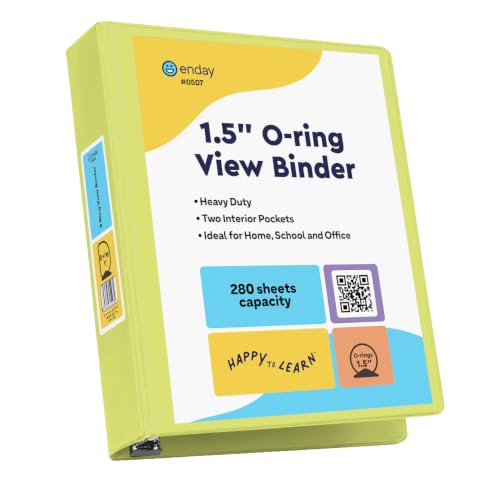 Enday 3 Ring Binder 1.5 Inch, Green Heavy Duty Three Ring Binder, 325 Sheets Capacity - 1.5 Inch Binder for Home School and Office - color: Green, size: 1.5-Inch