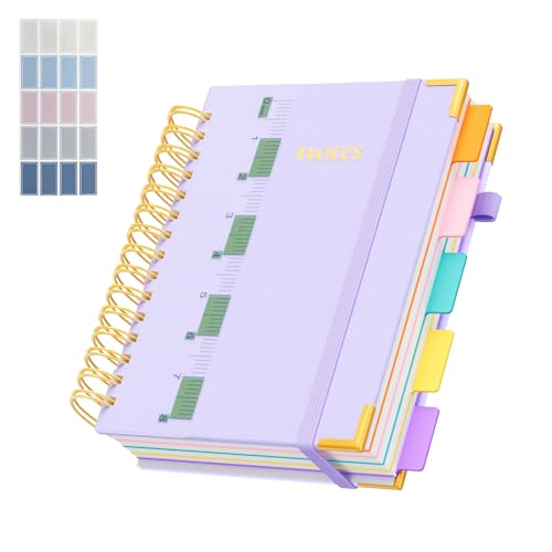 XYark A5 Hardcover Spiral Notebook, 6.3"x8.5" College Ruled Notebooks with Removable Divider Tab & Ruler, 5 Subject Notebook 300 Pages, Small Lined Journal for Women School Work Office, Light Purple - color: Light Purple, size: 6.3"x8.5"(A5)