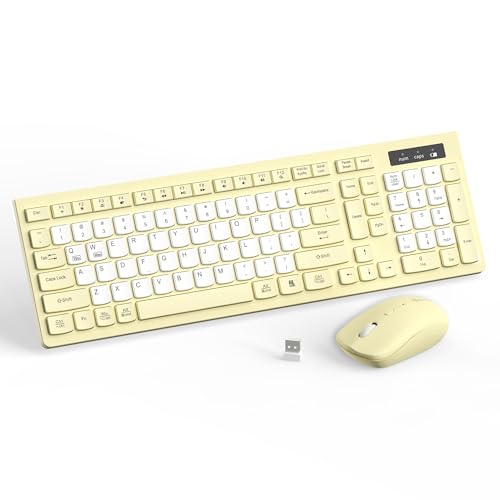 Wireless Keyboard and Mouse Combo, Full-Sized Wireless Keyboard and Adjustable DPI Mouse, 2.4GHz USB Receiver, Silent Keyboard and Mouse for PC, Windows, MAC, Desktop, Laptop (Canary Yellow-B) - color: Canary Yellow-B