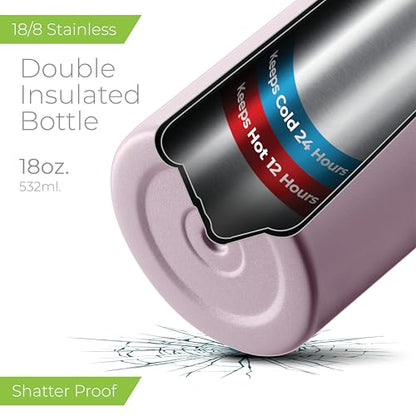 SipX™ 18 oz Insulated Water Bottle with 3 Lids – Leakproof Stainless Steel, Triple Insulated – Cold 24 Hours/Hot 12 Hours – Durable Bottle for School, Gym, Travel – Purple - color: Purple, size: 18 Ounces