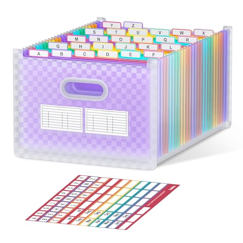 ThinkTex 26-Pocket Accordion File Organizer, Upright Open Top, Letter/A4 | Large Capacity Wheat Straw File Folders, File Organizer for Taxes, Bills, Medical Records, School, Office-Purple - color: Purple, size: 26 Pockets