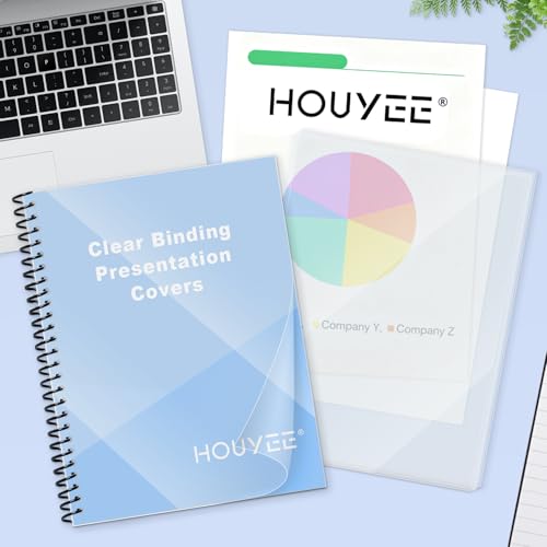 HOUYEE 100 Pack 5 Mil PVC Binding Presentation Covers, Clear Report Cover Sheets for Binding, Square Corner, 8.5 x11 Inches, Letter Size - size: 5 Mil, 100P