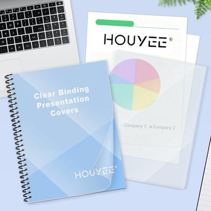 HOUYEE 200 Pack 4.5 Mil PVC Binding Presentation Covers, Clear Report Cover Sheets for Binding, Square Corner, 8.5 x11 Inches, Letter Size - size: 4.5mil,200P