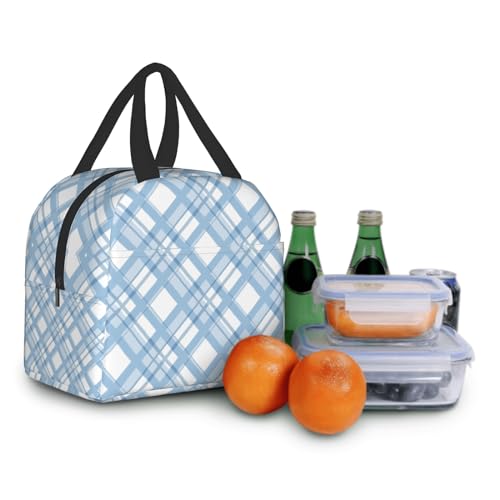 Nerxy Blue Buffalo Plaid Check Lunch Bag Modern Lunch Box 8x5x8.5inch Soft Meal Tote Bag Lunchbox For Women Kids Adults Work School Office Travel Picnic Outdoor - color: Blue