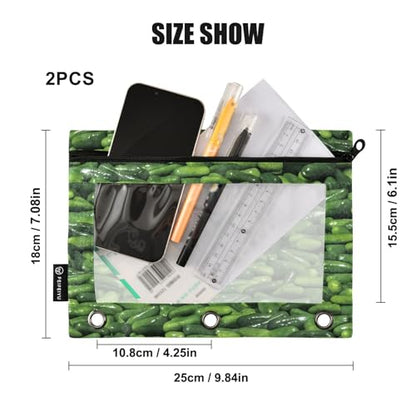 2 Pack 3 Ring Binder Pencil Pouch Dill Pickles Pencil Case Pencil Bags with Zipper, Clear PVC Binder Pockets for Office Daily Supplies - color: Color 20