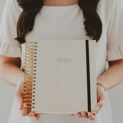 Sweet Water Decor Recipes Journal, Cute 8 Tabbed Cooking Notebook for Women, 40 Prompt Recipe Pages Per Section, Neutral Laminate Spiral Bound Diary with Gold Metal Corner Details - style: Recipe