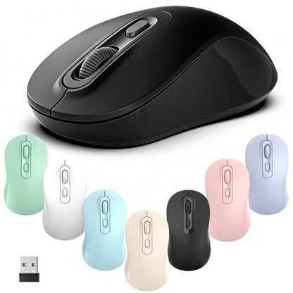 Wireless Mouse, 2026 New Model, Silent Click Ergonomic Design, Portable, 4 Buttons, Adjustable DPI (800/1200/1600), for Laptop/PC/Office (Black) - color: black