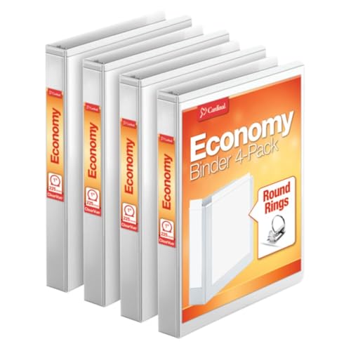 Cardinal Economy 3 Ring Binder, 1 Inch, Presentation View, White, Holds 225 Sheets, Nonstick, PVC Free, 4 Pack of Binders (79510) - size: 1-Inch