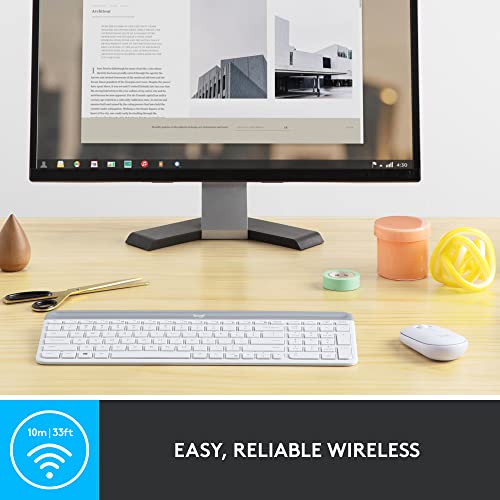 Logitech MK470 Slim Compact Wireless Keyboard and Mouse Combo - Off White | Compact low-profile quiet keyboard with number pad, slim ambidextrous quiet mouse with 3 non-customizable buttons, Windows PC - color: Off White