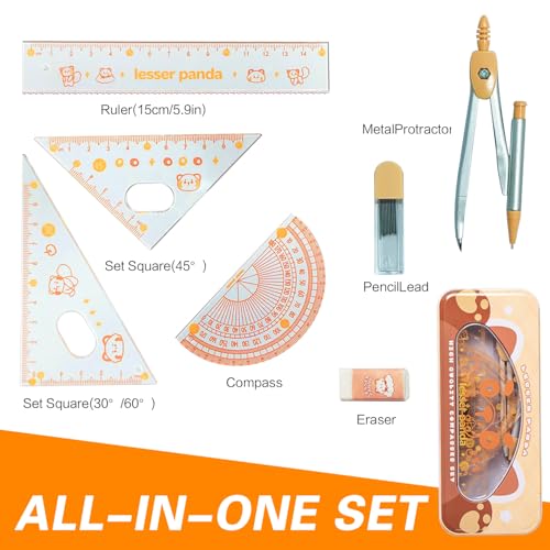 7Pcs Geometry Set for Students – Math Protractor, Compass Geometry Tool, Ruler & Mechanical Pencil, Back to School Math Kit for Kids, School Supplies for Classroom, Drafting Tools with Case