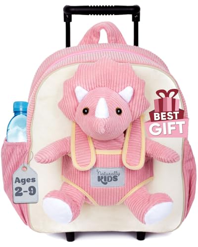 Toddler Luggage for Girls w Dinosaur Toys, Kids Rolling Backpack Girls, Toddler Suitcase, Gifts for 3 4 5 6 Year Old - color: 09 Dinosaur Triceratops, style: Trolley
