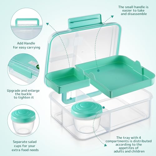 Meal Prep Containers Reusable, Snackle Box Container Bento Box Adult, Bento Lunch Box with 2 Removable Trays, and Salad Dressing Container, 55.75 oz/1.65L Size (Minty Teal/55.75 oz) - color: Minty Teal/55.75 oz