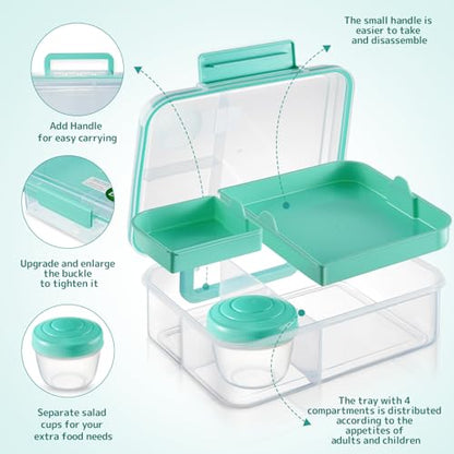 Meal Prep Containers Reusable, Snackle Box Container Bento Box Adult, Bento Lunch Box with 2 Removable Trays, and Salad Dressing Container, 55.75 oz/1.65L Size (Minty Teal/55.75 oz) - color: Minty Teal/55.75 oz