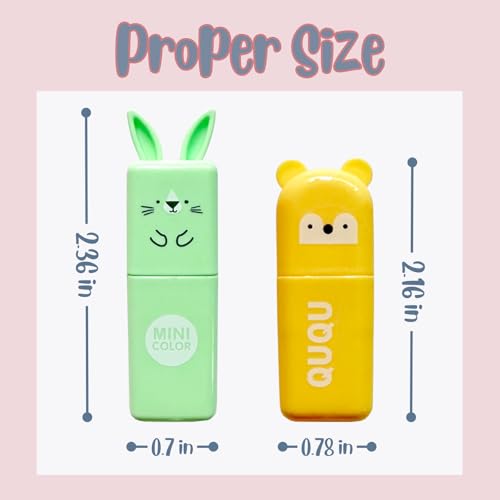 24 PCS Cute Mini Highlighters in 2 Style (Bear & Rabbit), Kawaii Highlighters for Kids & Adults, Small Multi Colored Highlighters Pastel Set