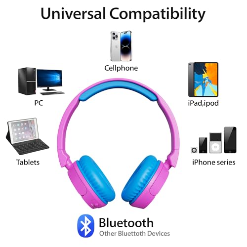Contixo KB-5 Kids Headphones - Over The Ear Foldable Bluetooth Wireless Headphone for Kids - 85dB with Volume Limited - Toddler Headphones for Boys and Girls (Pink + Blue) - color: Pink