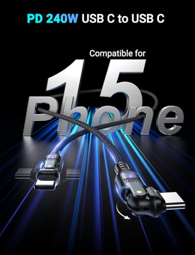 AUFU 240W USB C to USB C Cable 6ft(2 Pack), USBC to USBC Dual Head 180° Rotation/C to C Cable/High Speed USB C Cable/USB C Fast Charging Cable for Phone 16/15/Ma-Book/Pad Series, Samsung Galaxy Series - size: 6ft+6ft